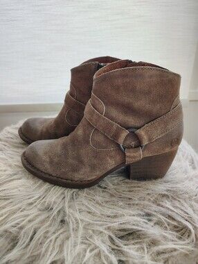Born Womens Sz 6 Brown Suede Ankle Boots Western Harness Bohemian Festival